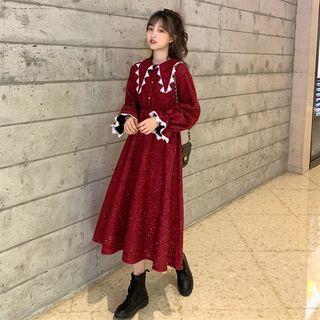 Glitter Lace-trim Midi Dress As Shown In Figure - One Size