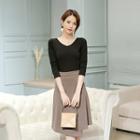 Set: 3/4-sleeve V-neck T-shirt + A-line Skirt