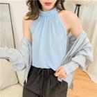 Pleated Halter Sleeveless Chiffon Top