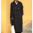 Double Breasted Long Coat Black - One Size