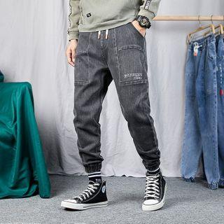 Lettering Drawstring Waist Jeans
