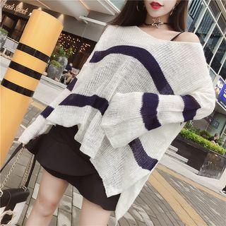 Set: Striped Knit Pullover + Ruffle Hem Skirt