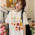 Fruit Print Elbow-sleeve T-shirt White - One Size
