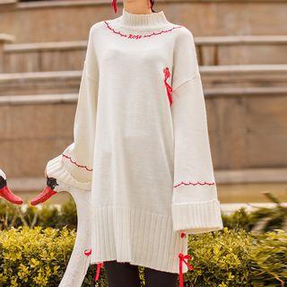 Thorns & Rose Print Bow-detail Knit Dress