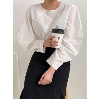 Balloon-sleeve Stitched Seam-trim Blouse