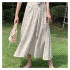 Tie-waist Printed Maxi Skirt Beige - One Size