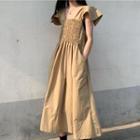 Sleeveless Square-neck Plain Dress Khaki - One Size
