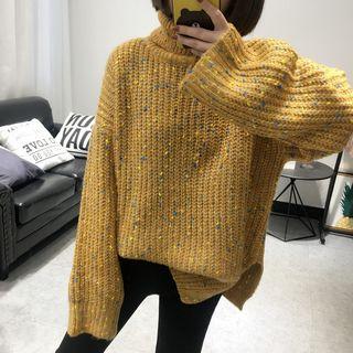 Dotted Turtleneck Chunky Knit Sweater