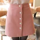 Button-front Wool Blend Miniskirt