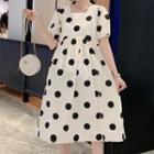 Short-sleeve Square-neck Dotted Printed Dress