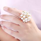 Faux Pearl Open Ring Kc Gold - White - One Size