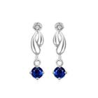 Fashion Elegant Water Drop Shaped Blue Cubic Zircon Earrings Silver - One Size
