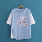 Cartoon Print Color-block Short Sleeve T-shirt