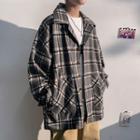 Applique Plaid Long-sleeve Woolen Jacket