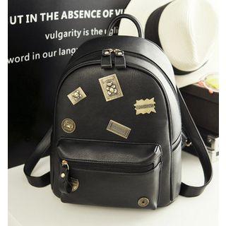 Badge Faux Leather Backpack