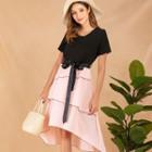 Tie-waist Short-sleeve Layered A-line Dress
