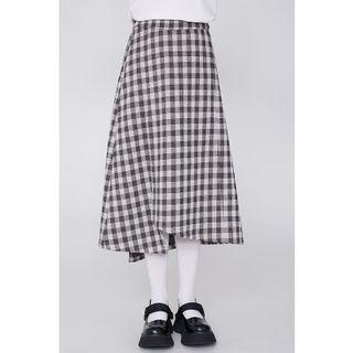 Gingham Check Midi A-line Skirt