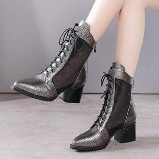 Lace-up Mesh Panel Short Boots