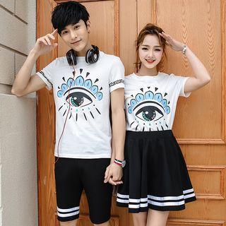 Couple Matching Set: Short-sleeve T-shirt + Shorts / Short-sleeve T-shirt + A-line Skirt