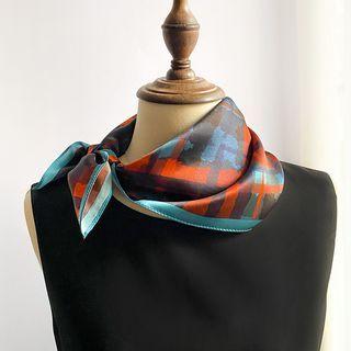 Plaid Silk Scarf Red & Blue - One Size