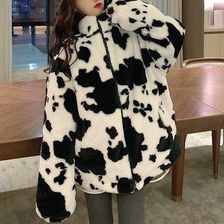 Cow Print Fleece Zip-up Jacket Dairy Cow - One Size