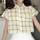 Short-sleeve Plaid Shirt Yellow - One Size