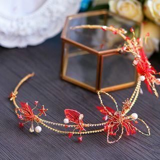 Faux Pearl Rhinestone Bridal Headband Red - One Size