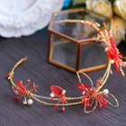 Faux Pearl Rhinestone Bridal Headband Red - One Size