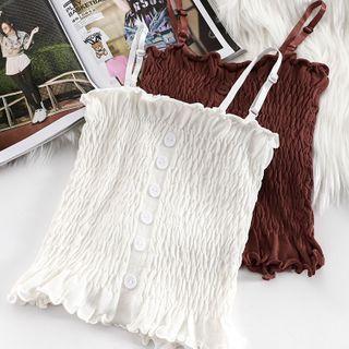 Ruffle Trim Button Smocked Cropped Camisole Top