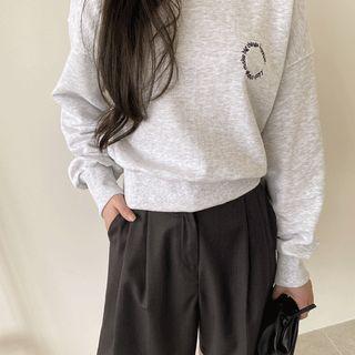 Round-neck Cropped Sweatshirt Melange Gray - One Size