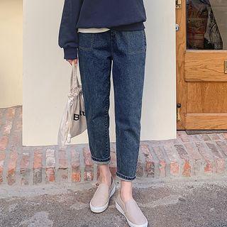 Stitched Fleece-lined Tapered Jeans