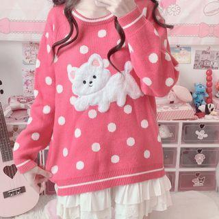 Dog Applique Sweatshirt Pink - One Size