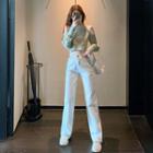 Cropped Cold Shoulder Sweatshirt / Straight Leg Jeans