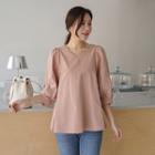 V-neck Puff-sleeve A-line Top