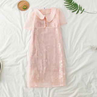 Peter Pan-collar Lace Dress With Slipdress