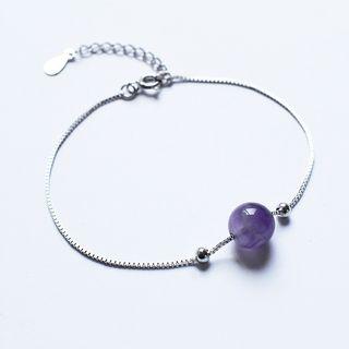 925 Sterling Silver Bead Bracelet 925 Silver - Mis - Bead - Purple - One Size