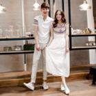 Sleeveless Patterned Midi Dress / Short-sleeve Patterned Polo Shirt