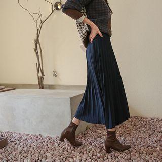Band-waist Accordion-pleat Wool Blend Skirt