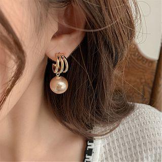Faux Pearl Dangle Earring 1 Pair - S925 Silver Needle - White Faux Pearl - Gold - One Size