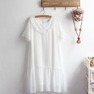 Dotted Ruffled Short-sleeve Chiffon Dress