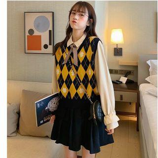 Argyle Vest / Long-sleeve Shirt / Skirt