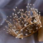 Wedding Set: Faux Pearl Branches Tiara + Fringed Earring Crown & Earrings - Gold - One Size