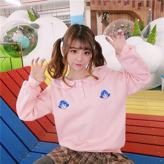Cartoon Embroidery Polo Sweatshirt