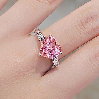Heart Rhinestone Alloy Open Ring Ly2645 - Ring - Pink & Silver - One Size