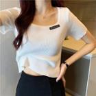 Short-sleeve Square Collar Knit Crop Top