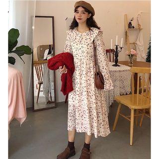Heart Print Long-sleeve Midi Dress