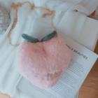 Letter Embroidered Furry Peach Crossbody Bag Cherry Pink - One Size