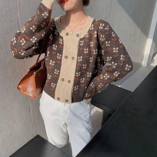 Crewneck Floral Long-sleeve Cardigan