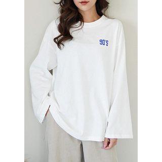 Wide-sleeve Lettering Cotton T-shirt