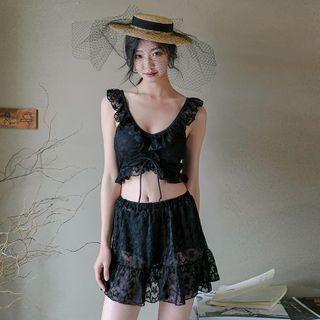 Set: Lace Ruffle Tankini + Swim Skirt